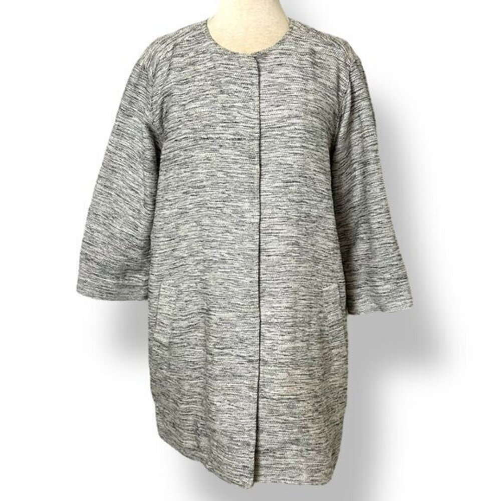 Eileen Fisher Longline Blazer Jacket Snap Button Pockets Textured Tweed Sz PL